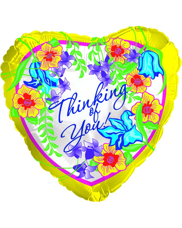 Thinking of You Mylar A heart shaped,  gold and flora decor background  