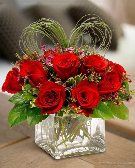 Love Squad-Send love in a cute cube of a dozen red roses. Rose Arrangement