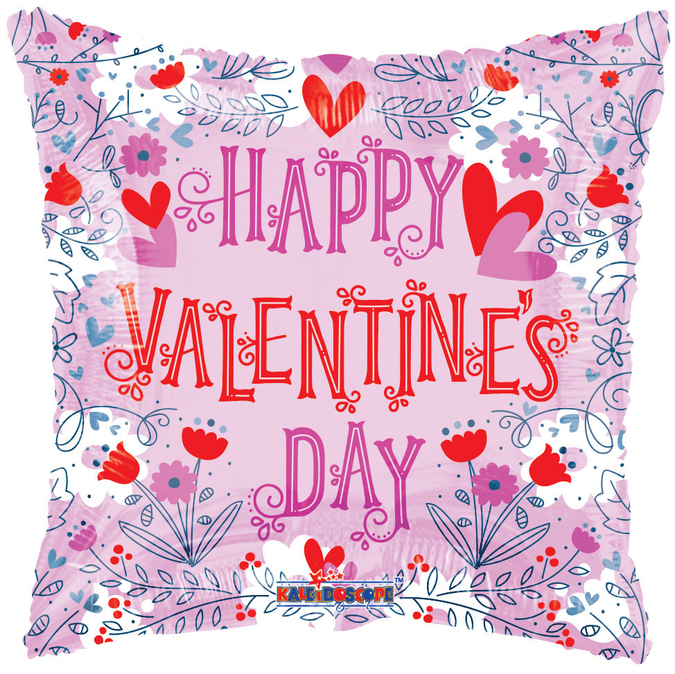 18 In Pink Floral and Heart Themed Happy Valentine Day Mylar  VD8 