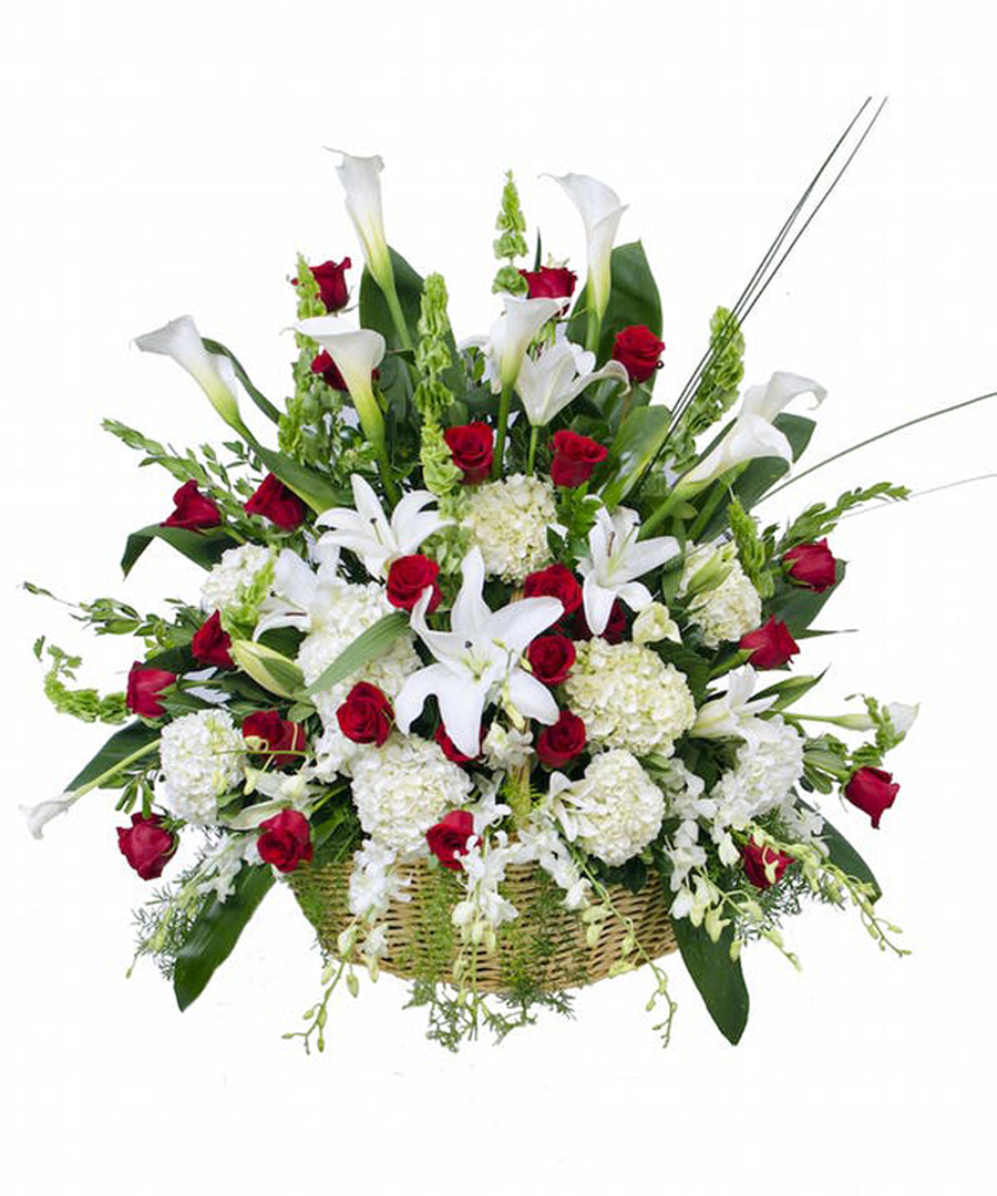 Atlas Altar Basket Standard This simple yet elegant standing floral basket is created with the finest and freshest calla lilies, roses, casablanca lilies, hydrangea and dendrobium orchids.  All fresh roses can be replaced with any shade at customers request.    Variation pictured:  Standard
DELIVERY: Every order is hand-delivered direct to the recipient. These items will be delivered by us locally, or a qualified retail local florist.
