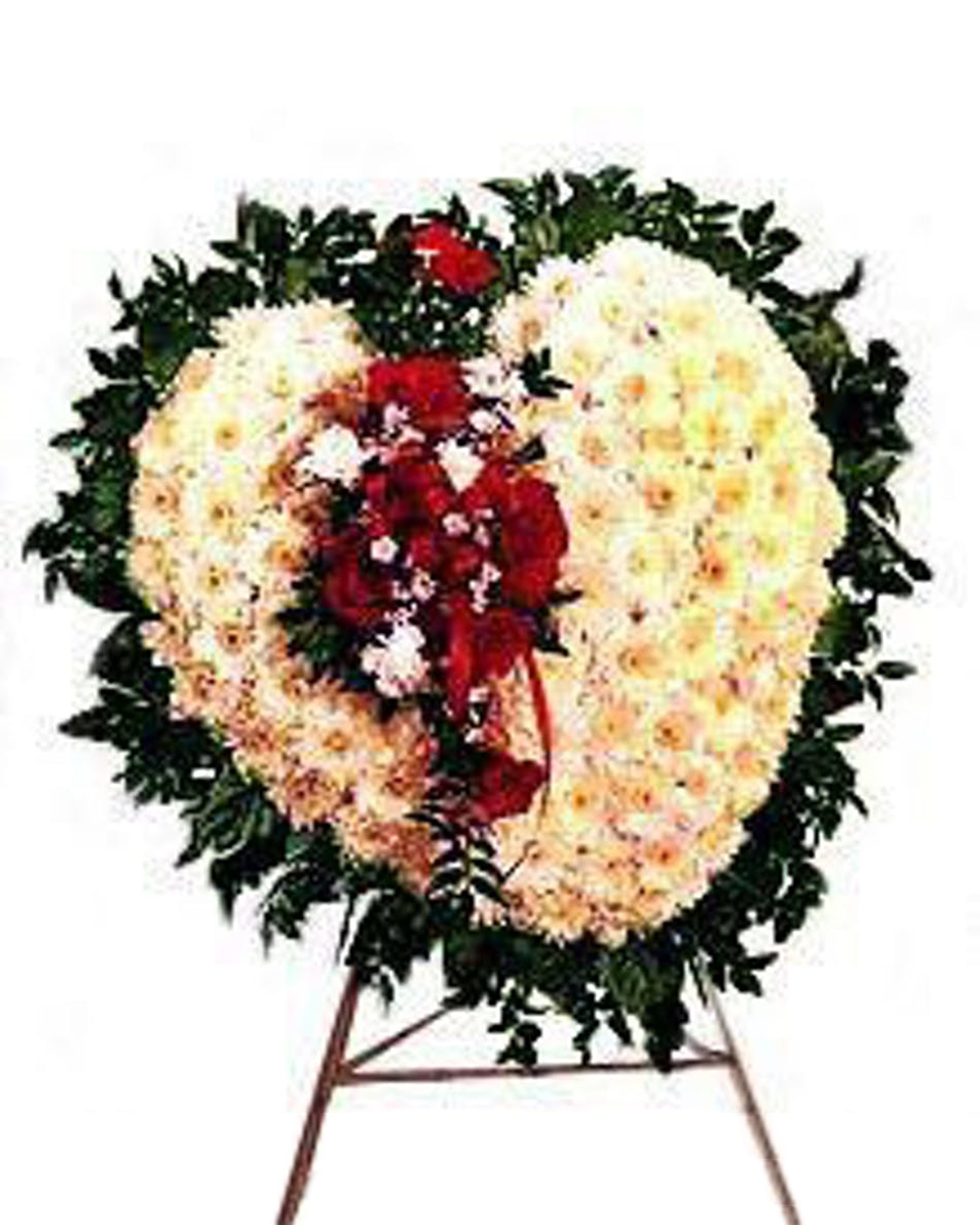 Tenderness Standing Heart Standard (18 Inch) This heart shaped tribute with cushion pompoms, roses, carnations, monte casino, salal, and huckleberry, is a sincere way to express your sympathy. Suitable for funeral service.
DELIVERY: Every order is hand-delivered direct to the recipient. These items will be delivered by us locally, or a qualified retail local florist.