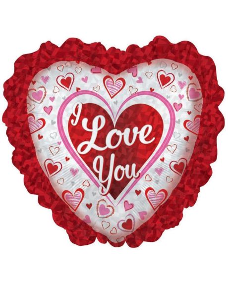  I Love you mylar--32 IN "I Love You" prism heart shaped mylar balloon with hearts background decor-Mylar Balloon