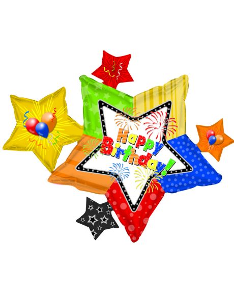 Happy Birthday Graphic Star Cluster-A 32 in " Happy Birthday"  Star Cluster Mylar-Mylar 