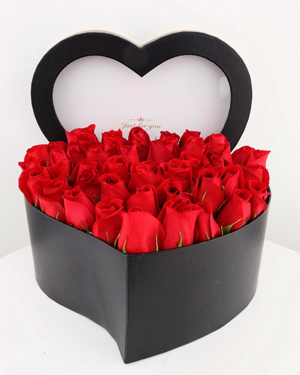 Noir Heart of Roses 48 Red Roses Stunning Red Roses are arranged in a Noir Heart Shaped Box.  The perfect gift for the one you love!!
 
Local florist only
DELIVERY: Every order is hand-delivered direct to the recipient. This item is only deliverable to local areas serviced by Allen’s Flower Market Stores. 
 