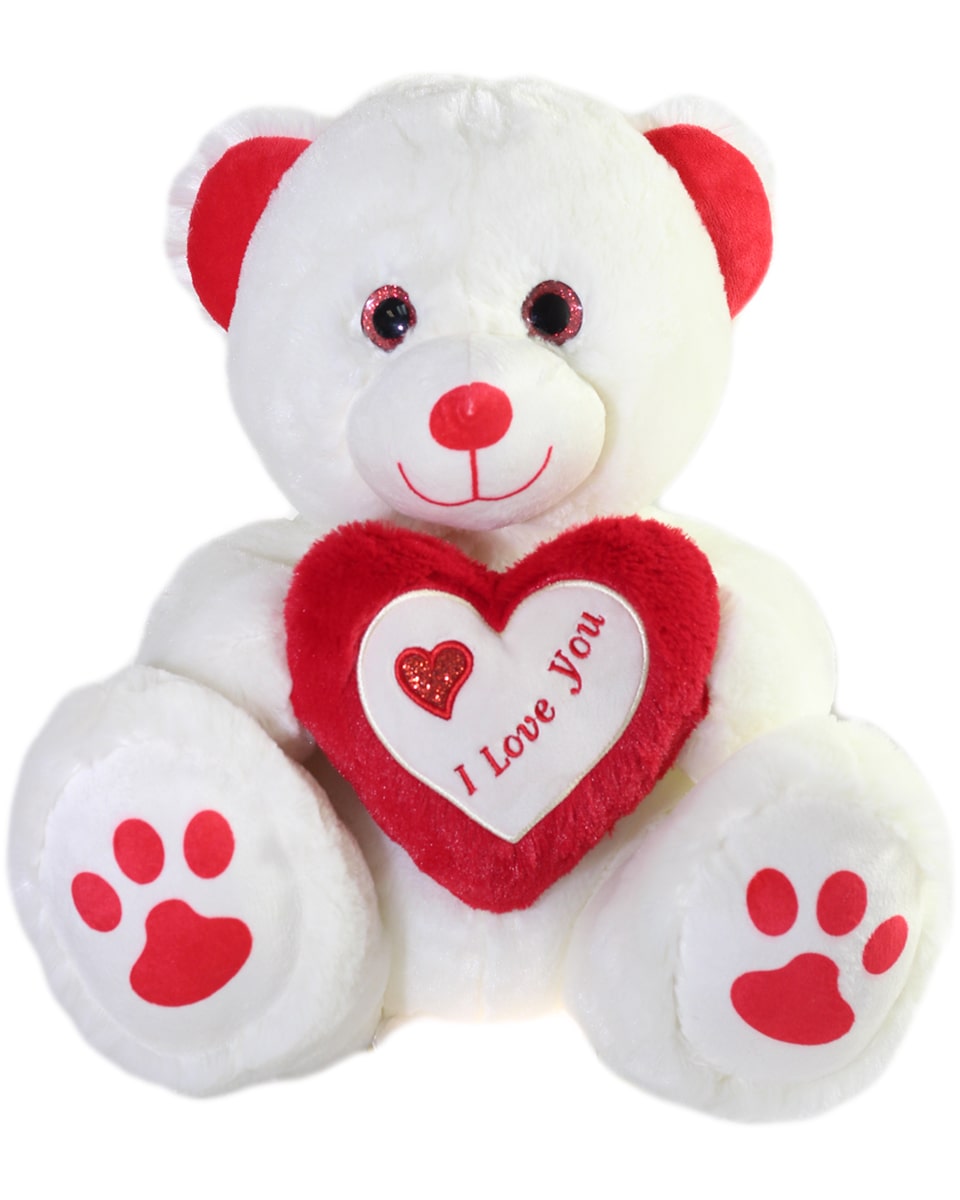 Teddy Bear Love 11 inches Tall An adorable white sitting teddy bear  (11 or 15 inches tall) with an inscribed 