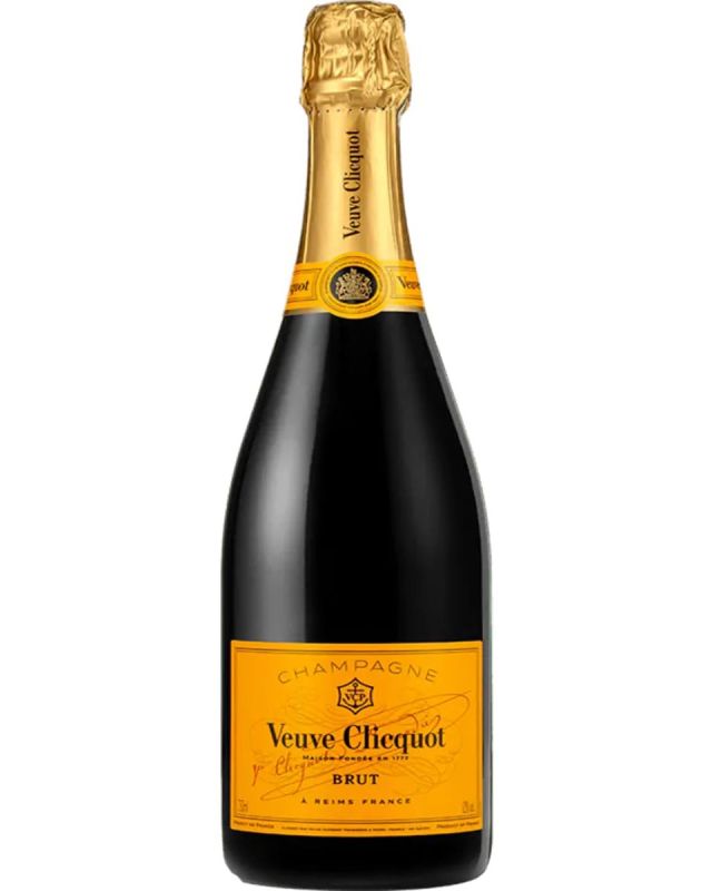 Veuve Clicquot Champagne Veuve Clicquot's Yellow Label Brut reflects the superb vineyards they own and the consistent nature of their House style.
The predominance of Pinot Noir provides the structure that is so typically Clicquot, while a touch of Pinot Meunier rounds out the blend. Chardonnay adds the elegance and finesse essential in a perfectly balanced wine.